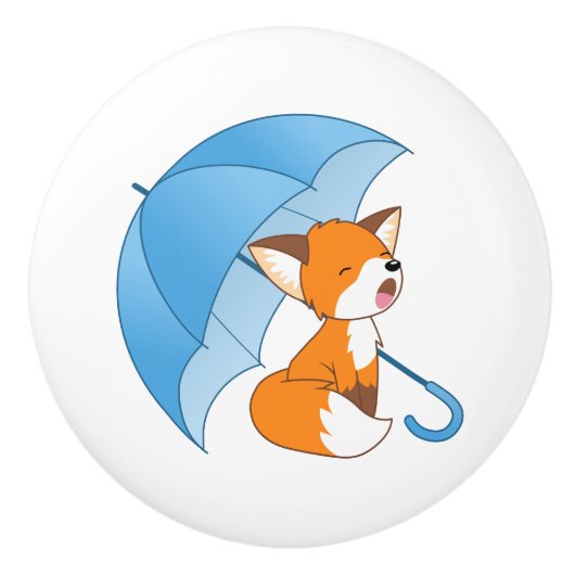Cute Sleepy Little Fox onder Umbrella Keramische Knop (Voorkant)