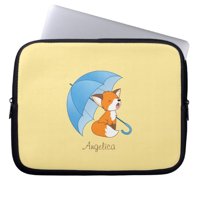 Cute Sleepy Little Fox onder Umbrella Laptop Sleeve (Voorkant)