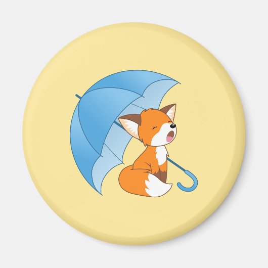 Cute Sleepy Little Fox onder Umbrella op Yellow Magneet (Voorkant)