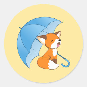 Cute Sleepy Little Fox onder Umbrella op Yellow Ronde Sticker