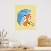 Cute Sleepy Little Fox onder Umbrella Poster (Keuken)