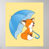 Cute Sleepy Little Fox onder Umbrella Poster (Voorkant)