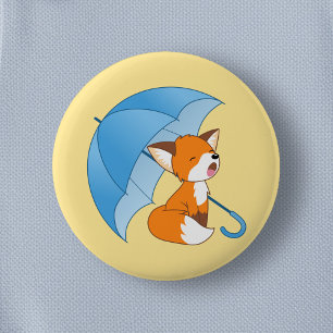 Cute Sleepy Little Fox onder Umbrella Ronde Button 5,7 Cm