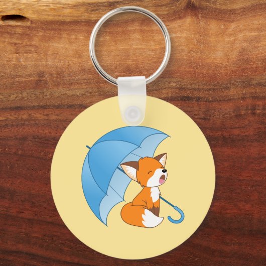 Cute Sleepy Little Fox onder Umbrella Sleutelhanger (Achterkant)