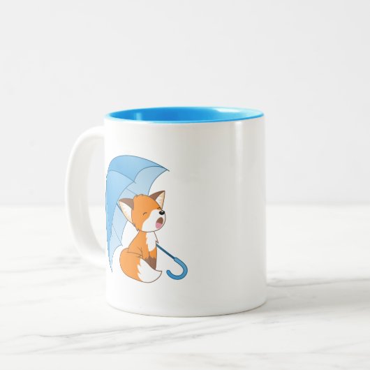 Cute Sleepy Little Fox onder Umbrella Tweekleurige Koffiemok (Voorkant links)