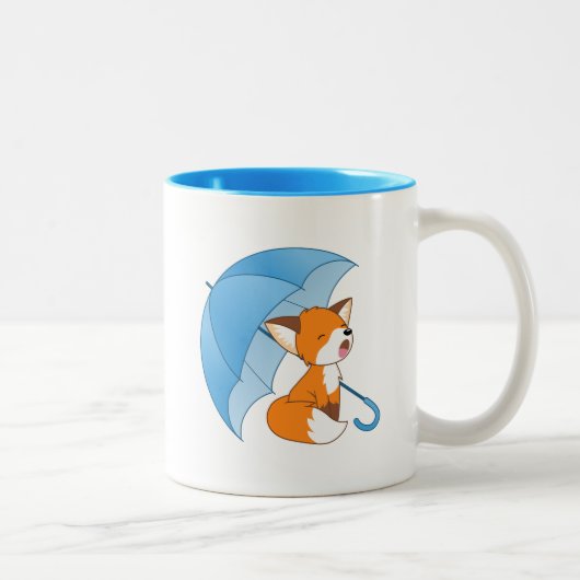 Cute Sleepy Little Fox onder Umbrella Tweekleurige Koffiemok (Rechts)