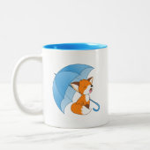 Cute Sleepy Little Fox onder Umbrella Tweekleurige Koffiemok (Links)