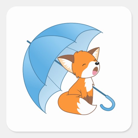 Cute Sleepy Little Fox onder Umbrella Vierkante Sticker (Voorkant)