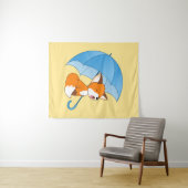 Cute Sleepy Little Fox onder Umbrella Wandkleed (In Situ (horizontaal))