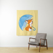 Cute Sleepy Little Fox onder Umbrella Wandkleed (In situ)