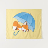 Cute Sleepy Little Fox onder Umbrella Wandkleed (Voorkant (horizontaal))