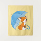 Cute Sleepy Little Fox onder Umbrella Wandkleed (Voorkant)