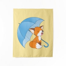 Cute Sleepy Little Fox onder Umbrella