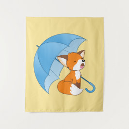 Cute Sleepy Little Fox onder Umbrella Wandkleed