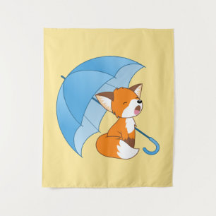 Cute Sleepy Little Fox onder Umbrella Wandkleed