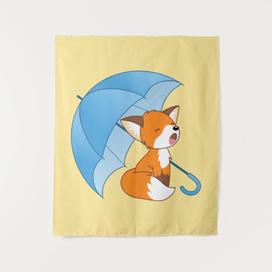 Cute Sleepy Little Fox onder Umbrella Wandkleed (Voorkant)