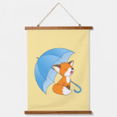 Cute Sleepy Little Fox onder Umbrella Yellow Hangend Wandkleed (Voorkant)