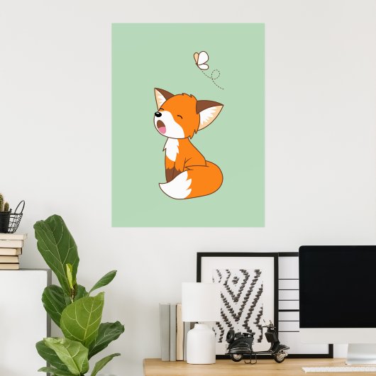 Cute Sleepy Little Fox Poster (Thuiskantoor)