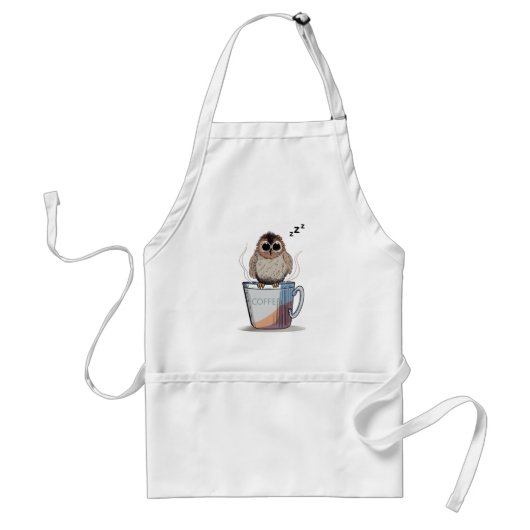 Cute Sleepy Owl Coffee Sketch Whimsical Apron Standaard Schort (Voorkant)