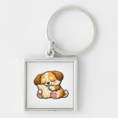 Cute Sleepy Puppy with Pillow Sleutelhanger (Voorkant)