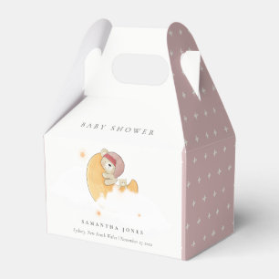 Cute Sleepy Roze Beer boven Moon Girl Baby shower Bedankdoosjes