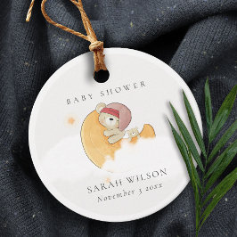 Cute Sleepy Roze Beer boven Moon Girl Baby shower Bedankjes Labels