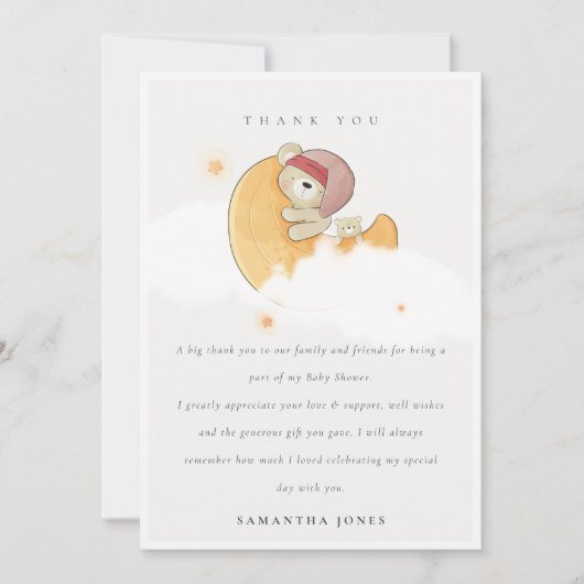 Cute Sleepy Roze Beer boven Moon Girl Baby shower Bedankkaart (Voorkant)