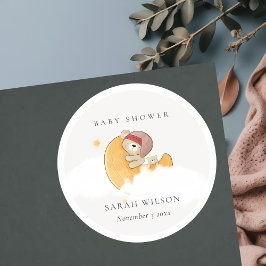 Cute Sleepy Roze Beer boven Moon Girl Baby shower Ronde Sticker