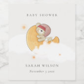 Cute Sleepy Roze Beer boven Moon Girl Baby shower Wijn Etiket (Enkel label)