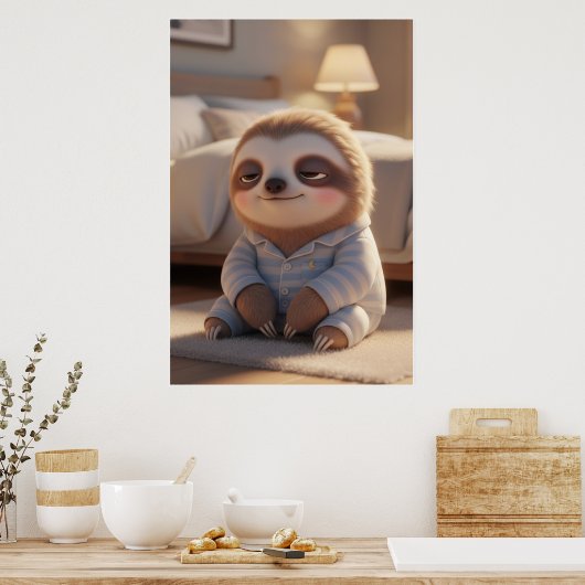 Cute Sleepy Sloth Pajamas Art Poster (Keuken)