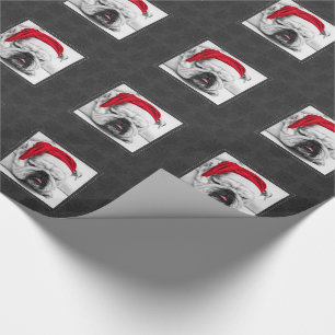 Cute Sleepy White Bulldog in a Santa Hat Cadeaupapier