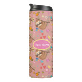 Cute Sleuf roze Patroon Voeg Jouw tekst Floral Chi Thermosbeker (Geroteerd rechts)