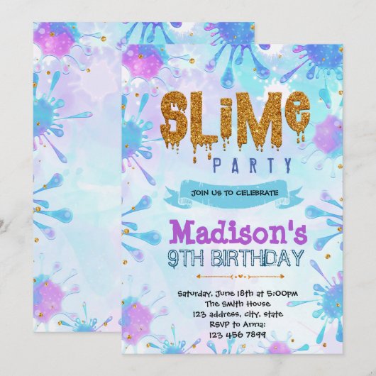 Cute slijm verjaardagsuitnodiging kaart (Voorkant / Achterkant)