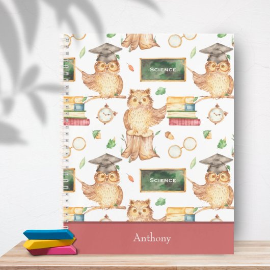 Cute Slimme Uil met Schoolbord Vaknaam Notitieboek