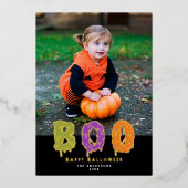 Cute Slimy Boo! Halloween Photo Gold Folie Feestdagenkaart (Voorkant)
