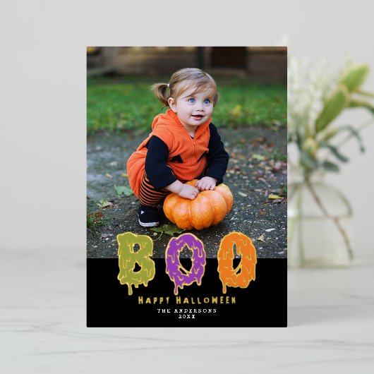 Cute Slimy Boo! Halloween Photo Gold Folie Feestdagenkaart (Staand Voorkant)