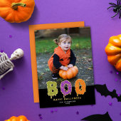 Cute Slimy Boo! Halloween Photo Gold Folie Feestdagenkaart