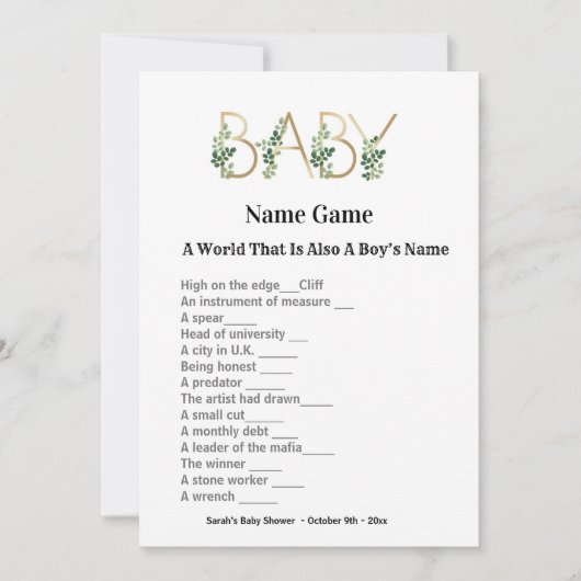 Cute Slogan Baby shower Guining Game Invitation Kaart (Voorkant)