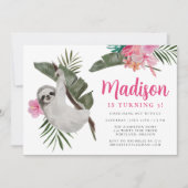 Cute Sloth and Hibiscus Flowers Oerwoud Birthday Kaart (Voorkant)