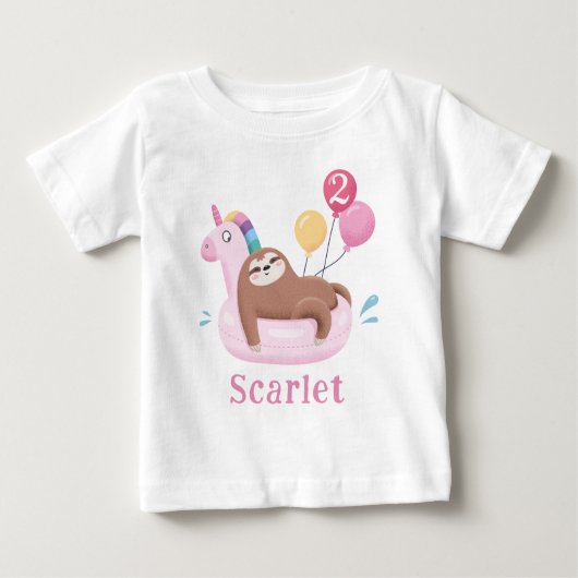 Cute Sloth and Unicorn Birthday T-Shirt (Voorkant)
