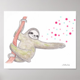 Cute Sloth Art Poster Happy Sloth Animal Wall Art