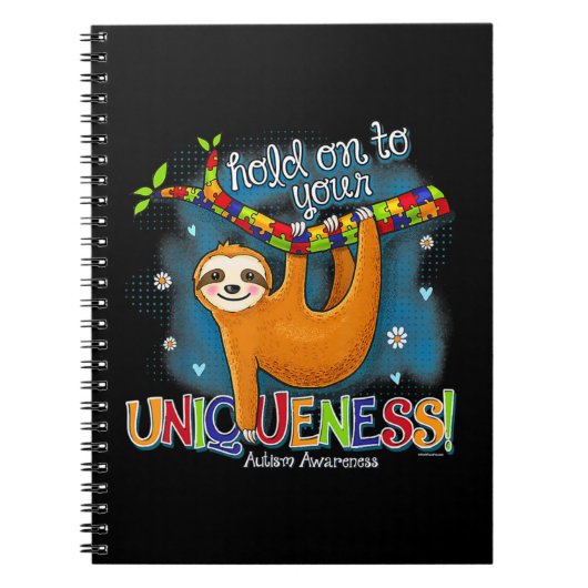 Cute sloth autisme outfit houdt vast aan je unieke notitieboek (Voorkant)