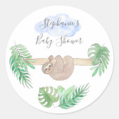 Cute Sloth Baby Boy Shower Classic Round Sticker (Voorkant)