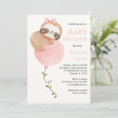 Cute Sloth Baby Girl Baby shower Kaart (Staand voorkant)
