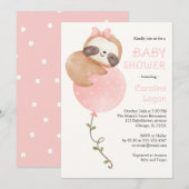 Cute Sloth Baby Girl Baby shower Kaart (Voorkant / Achterkant)