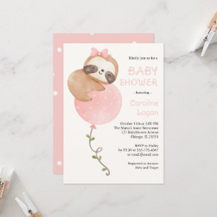 Cute Sloth Baby Girl Baby shower Kaart