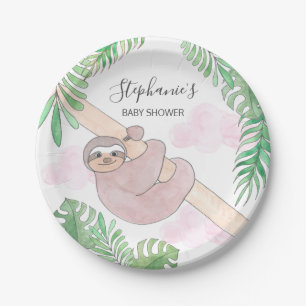 Cute Sloth Baby Girl Baby shower Papieren Bordje