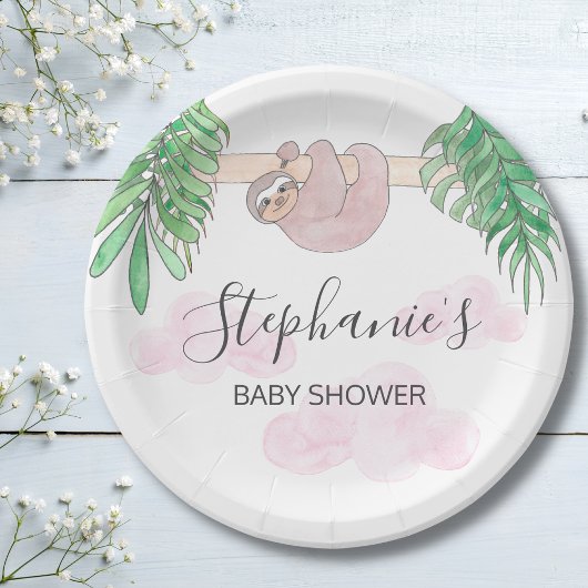 Cute Sloth Baby Girl Baby shower Papieren Bordje