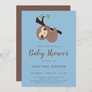 Cute Sloth Baby shower Boy Blue Brown Kawaii Kaart