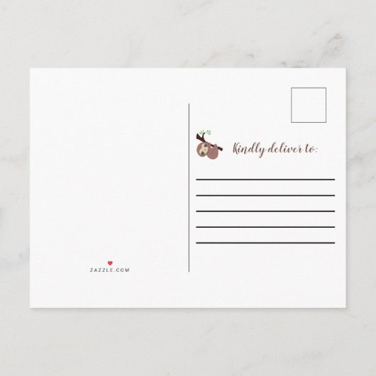 Cute Sloth Baby shower Boy Blue Calligraphy Invita Uitnodiging Briefkaart (Achterkant)